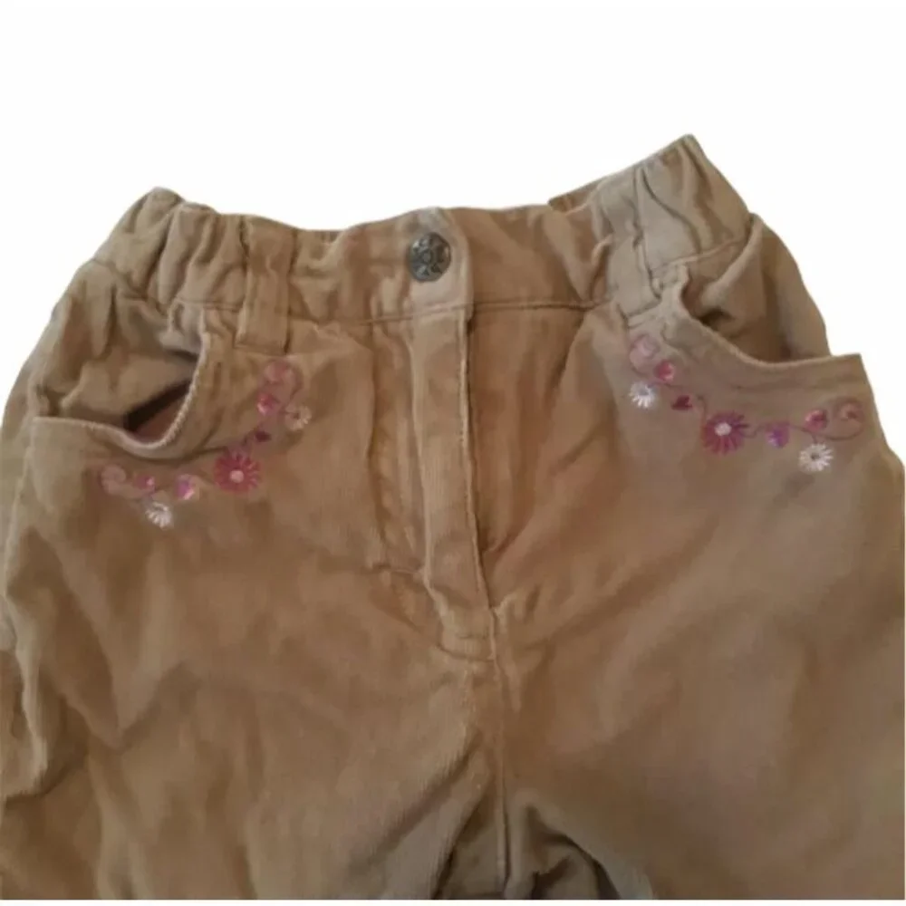 Children's Place Baby Girls Embroidered Corduroy Pants Taupe 0-3‎ Months Floral